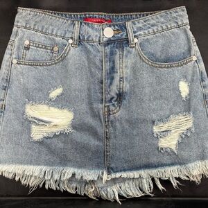 Distressed Denim Mini Skirt